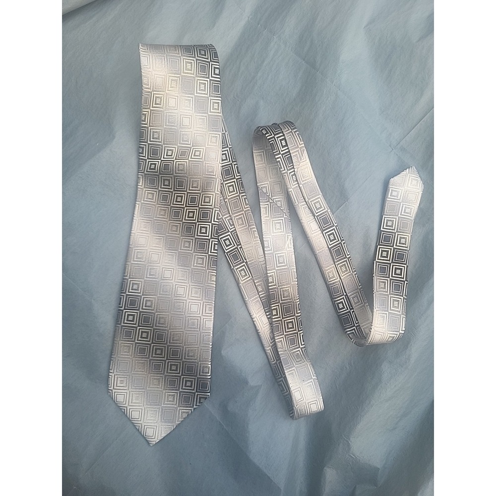 ROBERTO VILLINI Gray Gold & Black‎ Geometric Design Silk Tie Necktie